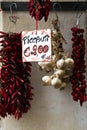 Red chili peppers and garlic for sale