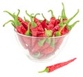 Red chili peppers in glass bowl isolated Royalty Free Stock Photo