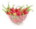 Red chili peppers in glass bowl isolated Royalty Free Stock Photo