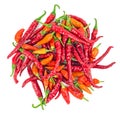 Red chili peppers isolated top view Royalty Free Stock Photo