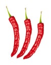 Red chili peppers, isolated on white Royalty Free Stock Photo