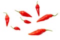 Red chili peppers isolated white background. Close-up Royalty Free Stock Photo