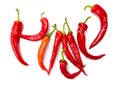 Red chili peppers isolated white background. Close-up Royalty Free Stock Photo