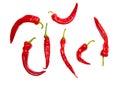 Red chili peppers isolated white background. Close-up Royalty Free Stock Photo