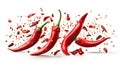 Red chili peppers levitating on white background Royalty Free Stock Photo