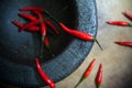 Red chili peppers in Mortar, Thai Kitchen Style