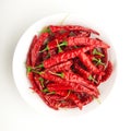 Red chili peppers on the plate Royalty Free Stock Photo