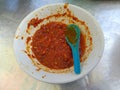 red chili sauce in white bowl Royalty Free Stock Photo