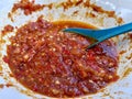 red chili sauce in white bowl Royalty Free Stock Photo