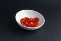 Red chili slices on dark background