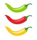 Red chili spicy pepper. Hot chili green yellow spice pepper vector icon illustration paprika cooking background Royalty Free Stock Photo