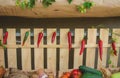 Red chili and vegetables in the market