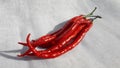 Red chilies or cabe rawit in indonesian on white background