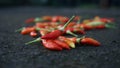 Red chilies have a spicy taste. Capsaicin is the compound in chilies that causes the spicy taste. Royalty Free Stock Photo