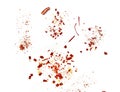 Red chilli flakes, Hot crushed red cayenne pepper flakes scattered over white background.dried chili flakes and seeds Royalty Free Stock Photo