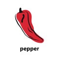 Red chilli peper, illustration, vector on white background. Organic simple icon. Food object in minimal graphic hand