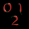 Red chilli pepper capital letters alphabet - digits 0-2