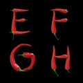 Red chilli pepper capital letters alphabet - letters E-H