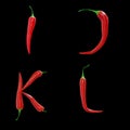 Red chilli pepper capital letters alphabet - letters I-L