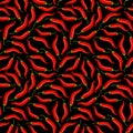 Red chilli pepper seamless pattern on black background