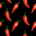 Red chilli pepper seamless pattern on black background. Royalty Free Stock Photo
