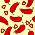 Red chilli pepper seamless pattern. Hand drawing chilli pepper. Royalty Free Stock Photo