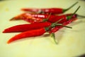 red chilli pepper on wooden ground, decoration Royalty Free Stock Photo