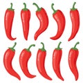 Red chilli peppers. Cartoon hot red mexican peppers, spicy peppers, hot burning seasoning vegetable isolated vector Royalty Free Stock Photo