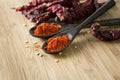 Red chilli powder and dried chillies Royalty Free Stock Photo