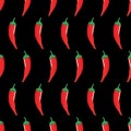 Red chilli stock seamless pattern on black background