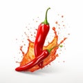 Vibrant Hyperrealistic Illustrations Hot Chili And Splash On White