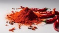 Red chillies. lot of paprika on a white background. Generative AI Royalty Free Stock Photo