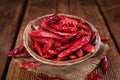 Red Chillis (dried, selective focus) Royalty Free Stock Photo