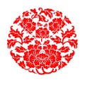 Red Chinese chrysanthemum flowers in circle pattern