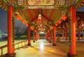 Red chinese column with lanterns hanging on wire outdoor lamps in temple of China Town decoration on Chinese New Year festival Royalty Free Stock Photo