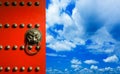 Red Chinese door open. Royalty Free Stock Photo