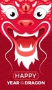 Red Chinese Dragon Face. Vector Poster for 2024 New Year. Lunar New Year Symbol