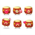 Red chinese drum cartoon character with love cute emoticon