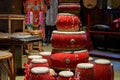 Red Chinese drums for sale in a thrift store Royalty Free Stock Photo