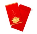 Red chinese envelope with lotus. 3D Illustration