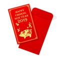 Red chinese envelope with pig, symbol of year. 3D Illustration.