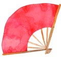 Red Chinese fan watercolor isolated illustration for decoration on Chinese new year. Royalty Free Stock Photo