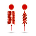 Red chinese firecracker flat icon. Vector. Red fire cracker art design for chinese new year celebration. Royalty Free Stock Photo