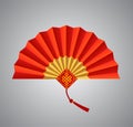 Red Chinese folding fan on white background.Vector illustration Royalty Free Stock Photo