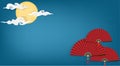 Red Chinese folding fans on blue sky with full moon and clouds background with your copy space Royalty Free Stock Photo