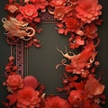 Red Chinese frame with a dragon and decorated flowers in the middle a blank field with space for your own content Royalty Free Stock Photo