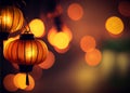 Red Chinese lantern with colourful bokeh on the background. AI Generated Royalty Free Stock Photo