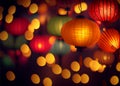 Red Chinese lantern with colourful bokeh on the background. AI Generated Royalty Free Stock Photo