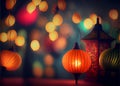 Red Chinese lantern with colourful bokeh on the background. AI Generated Royalty Free Stock Photo
