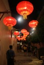 Red Chinese lantern decoration on the top of a narrow alley in Georgetown